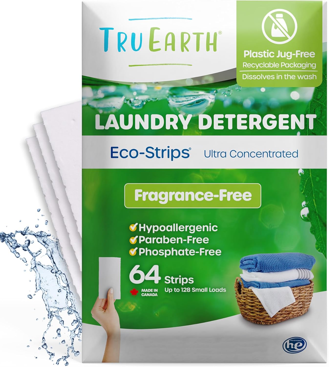 Tru Earth Compact Dry Laundry Detergent Sheets - Up to 64 Loads (32 Sheets) - Paraben-Free - Original Eco-Strip Liquidless Laundry Detergent, Travel Laundry Sheets - Fresh Linen