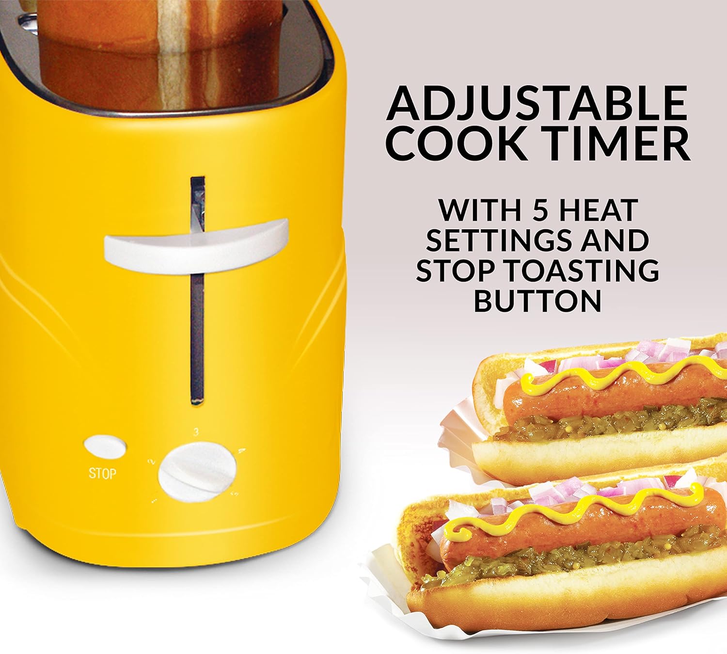 Nostalgia 2 Slot Hot Dog and Bun Toaster with Mini Tongs, Retro Toaster, Cooker that Works Chicken, Turkey, Veggie Links, Sausages Brats, Metallic Red