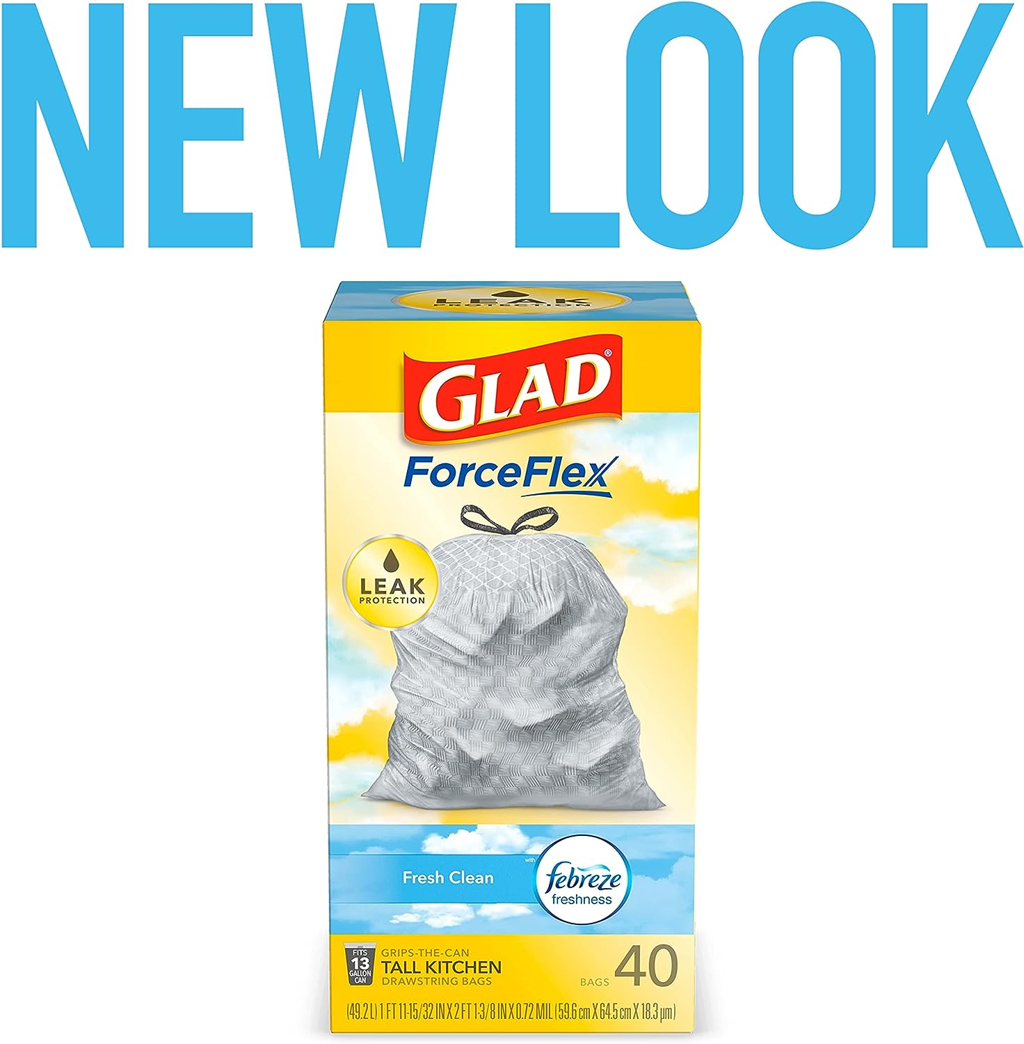 Glad ForceFlex Protection Series, Tall Kitchen Trash Bags, 13 Gal, Fresh Clean with Febreze, 110 Count (Packaging May Vary)