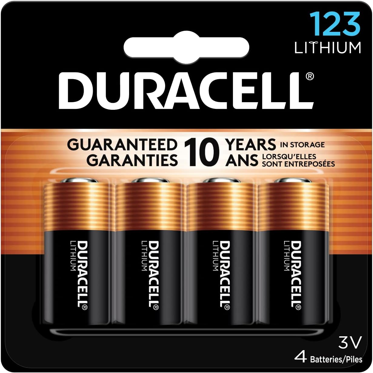 Duracell CR123A 3V Lithium Battery, 6 Count Pack, 123 3 Volt High Power Lithium Battery, Long-Lasting for Home Safety and Security Devices, High-Intensity Flashlights, and Home Automation