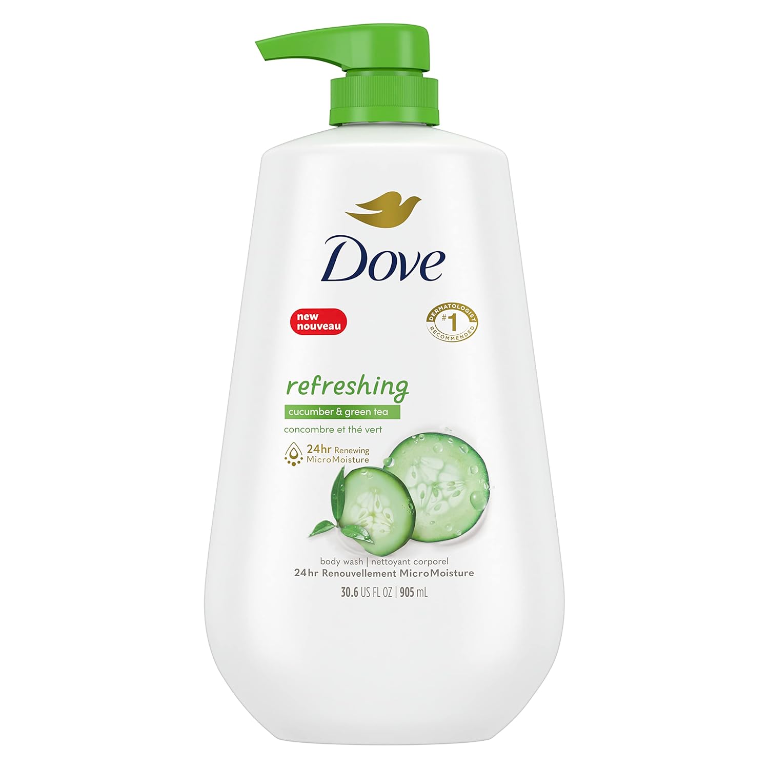 Dove Body Wash with Pump Refreshing Cucumber and Green Tea 3 Count Refreshes Skin Cleanser That Effectively Washes Away Bacteria While Nourishing Your Skin 30.6 oz