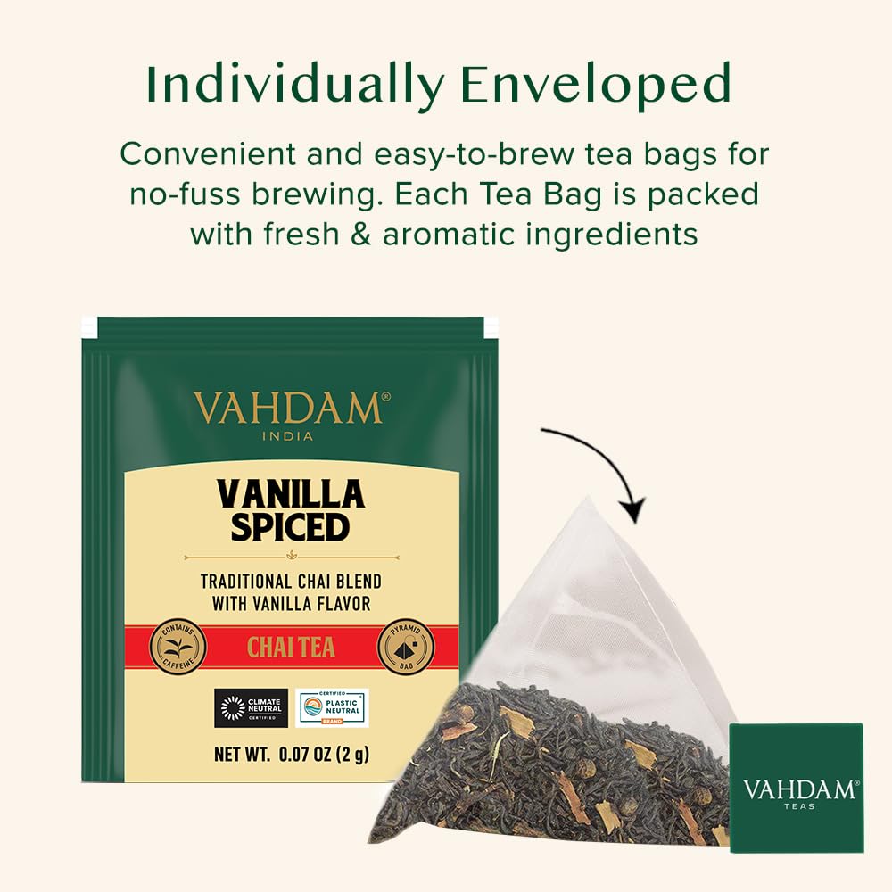 VAHDAM, Organic Turmeric Ginger Herbal Tea Bags (100 Pyramid Tea Bags) Caffeine Free, Non GMO, Gluten Free | 100% Pure Herbal Blend - Savory & Spicy | Plant-Based Tea Bags | Resealable Ziplock Pouch