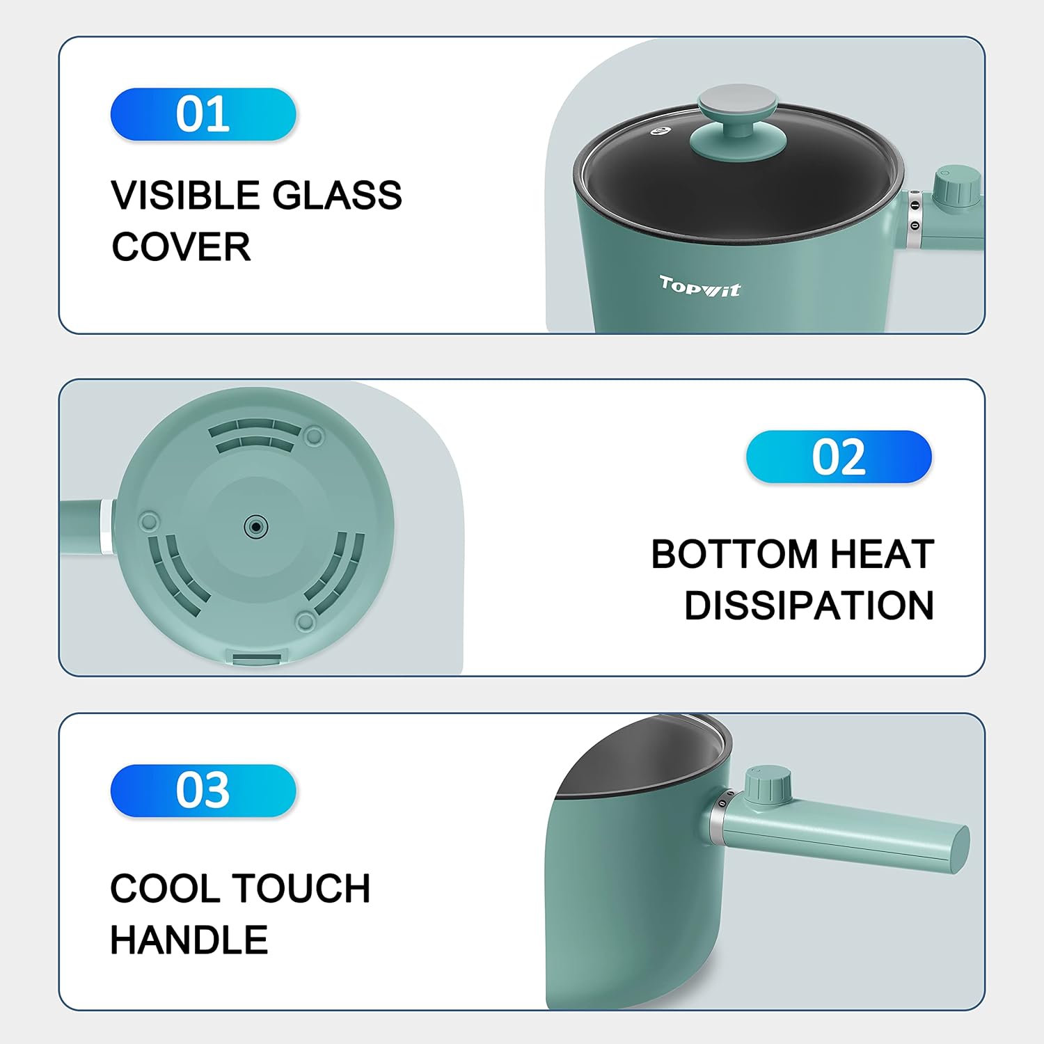 Topwit Hot Pot Electric, 1.5L Ramen Cooker, Portable Non-Stick Frying Pan, Electric Pot for Pasta, Steak, BPA Free, Electric Cooker with Dual Power Control, Over-Heating & Boil Dry Protection, Black