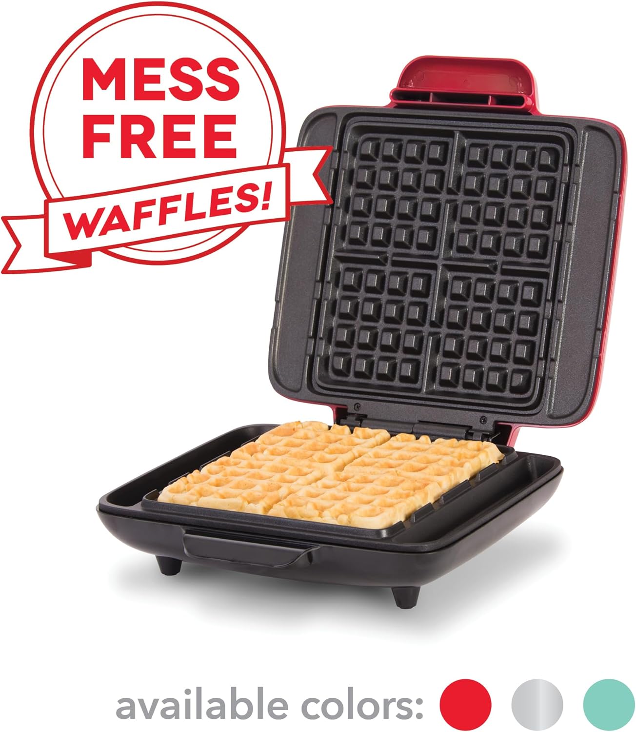 DASH No-Drip Waffle Maker - Four Waffle Molds, Nonstick Waffle Iron with Quick Heat-Up, Nonstick Surface - Perfect Waffle Maker for Kids and Families, Just Add Batter