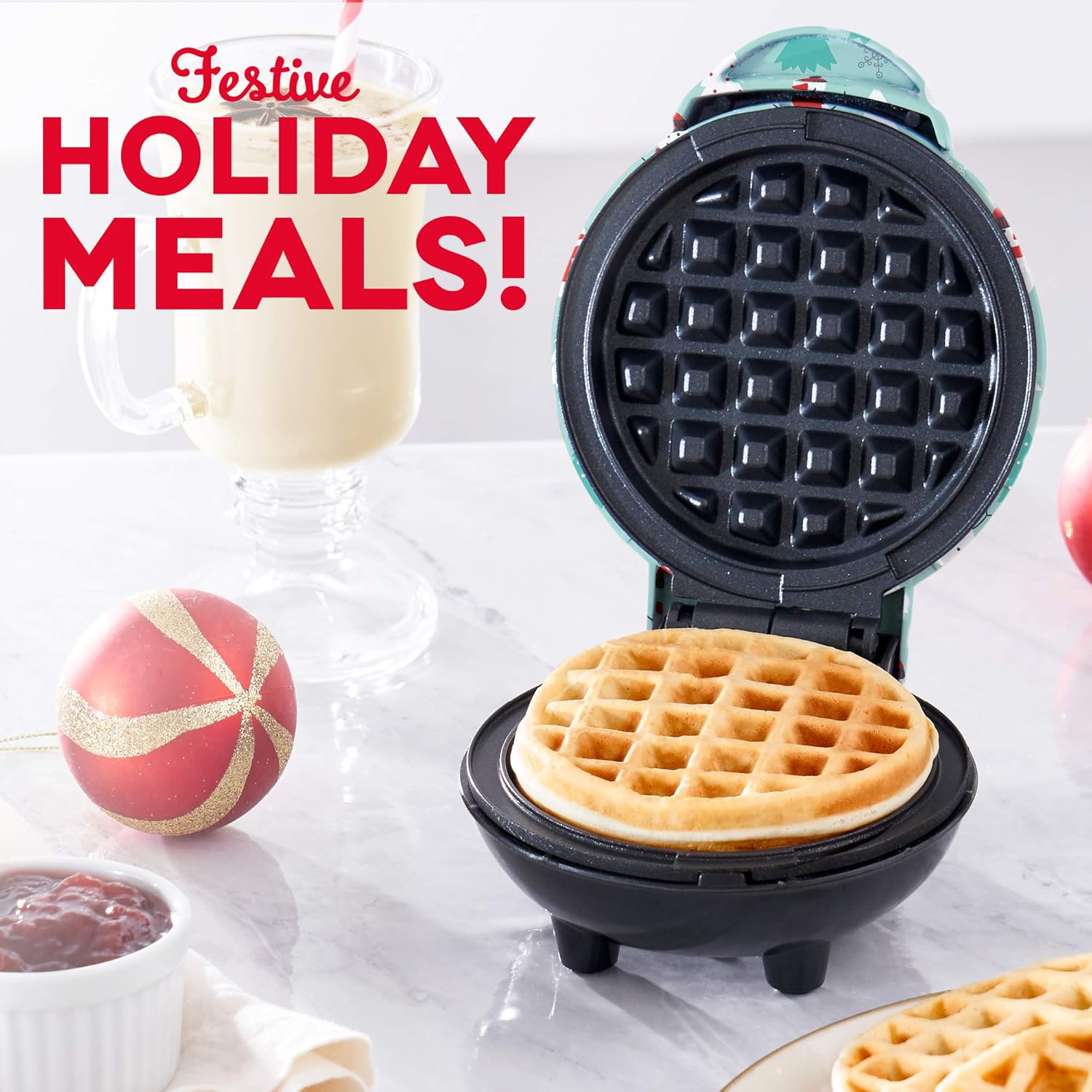 DASH Mini Waffle Maker - 4” Waffle Mold, Nonstick Waffle Iron with Quick Heat-Up, PTFE Nonstick Surface - Perfect Mini Waffle Maker for Kids and Families, Just Add Batter (Aqua)