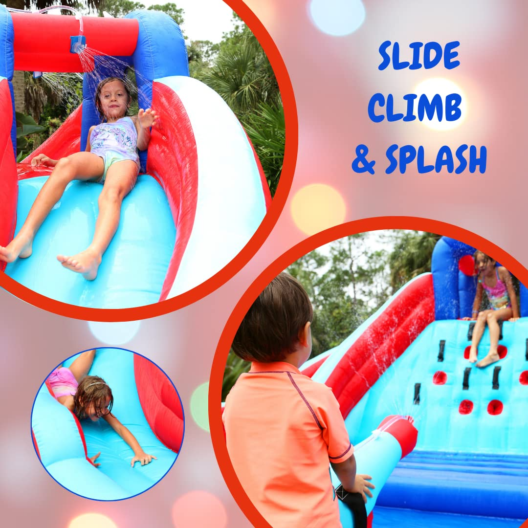 Double Water Slide with Climbing Wall 6.5x13x11 FT Inflatable Double Water Slide