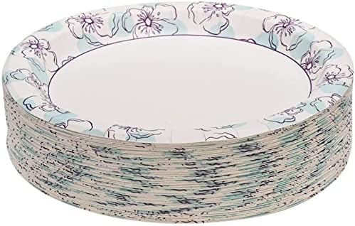 Glad Round Disposable Paper Plates 10 in, Blue Flower|Soak Proof, Cut Proof, Microwave Safe Heavy Duty Paper Plates For Parties|50 Count Bulk Paper Plates 10 Inch