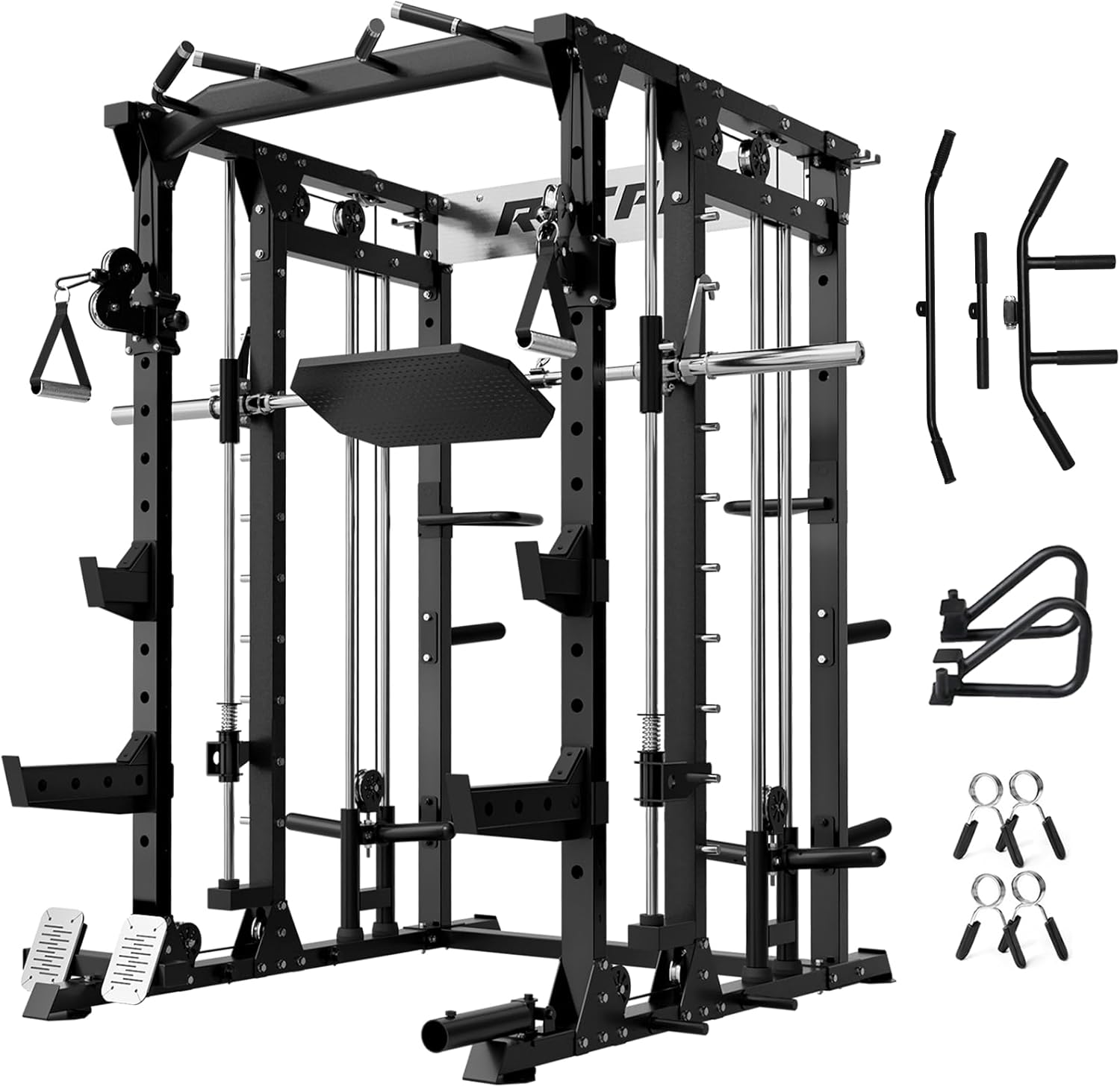 RitFit Buffalo Smith Machine, Power cage with LAT-Pull Down System & Cable Crossover System, All-in-One Squat Rack for Home Gym, Power Rack