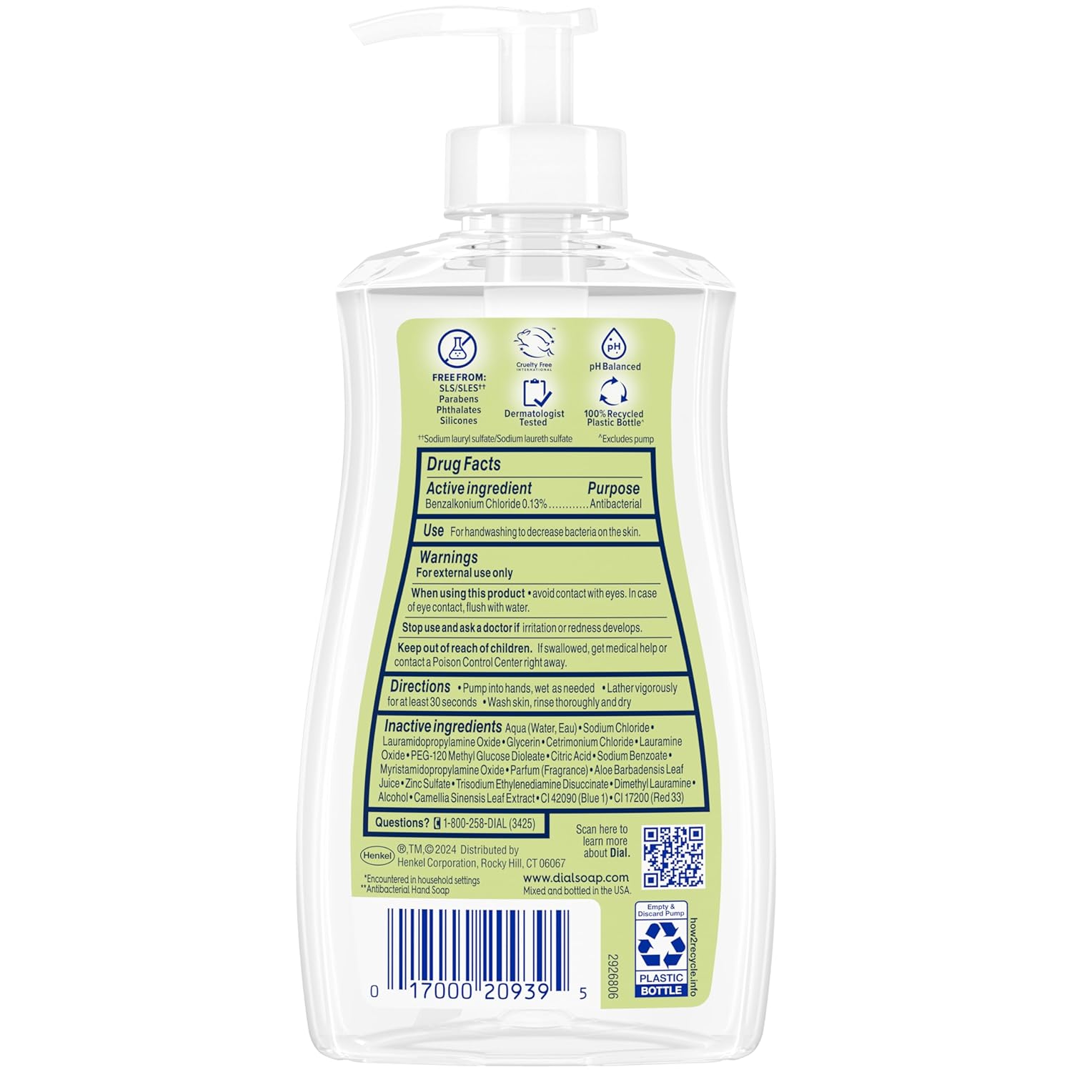 Dial Antibacterial Liquid Hand Soap, Spring Water, 11 fl oz (Pack of 4)