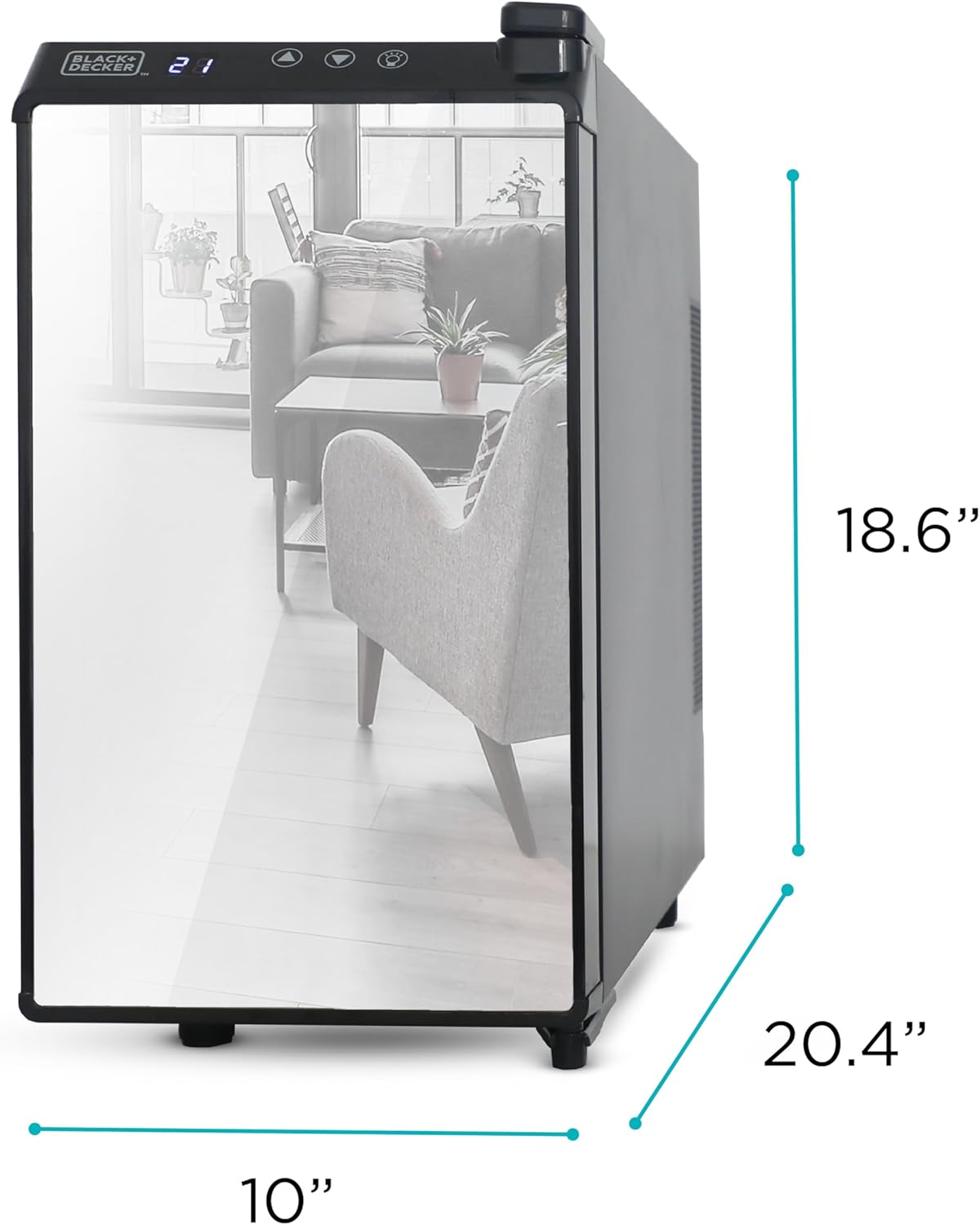 BLACK+DECKER Wine Fridge 12 Bottles, Thermoelectric Wine Cooler Refrigerator with Mirrored Front, Freestanding 12 Bottle Wine Fridge, BD60336