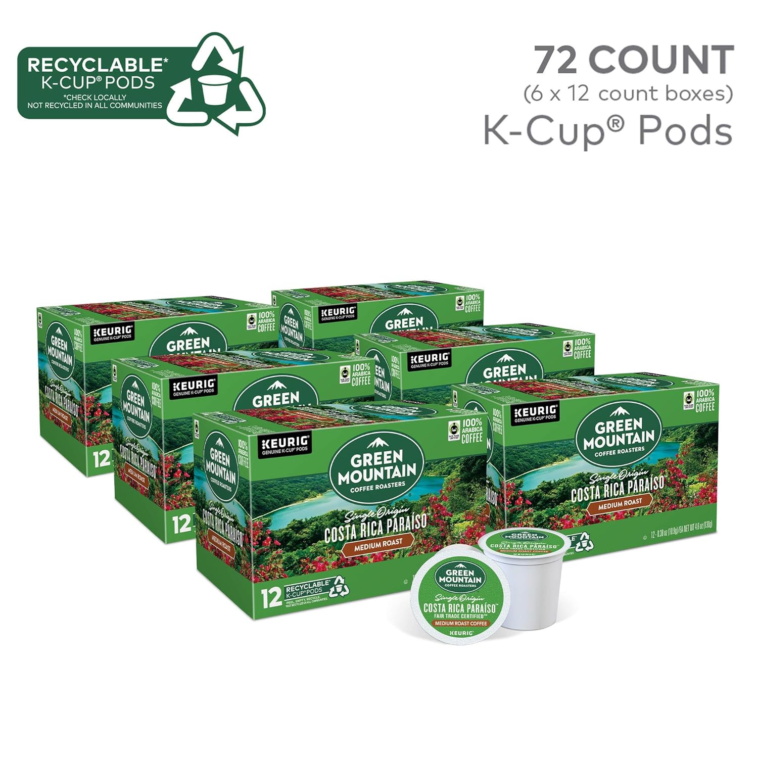 Green Mountain Coffee Roasters Half Caff Keurig Single-Serve K-Cup pods, Medium Roast Coffee, 72 Count (6 Packs of 12)
