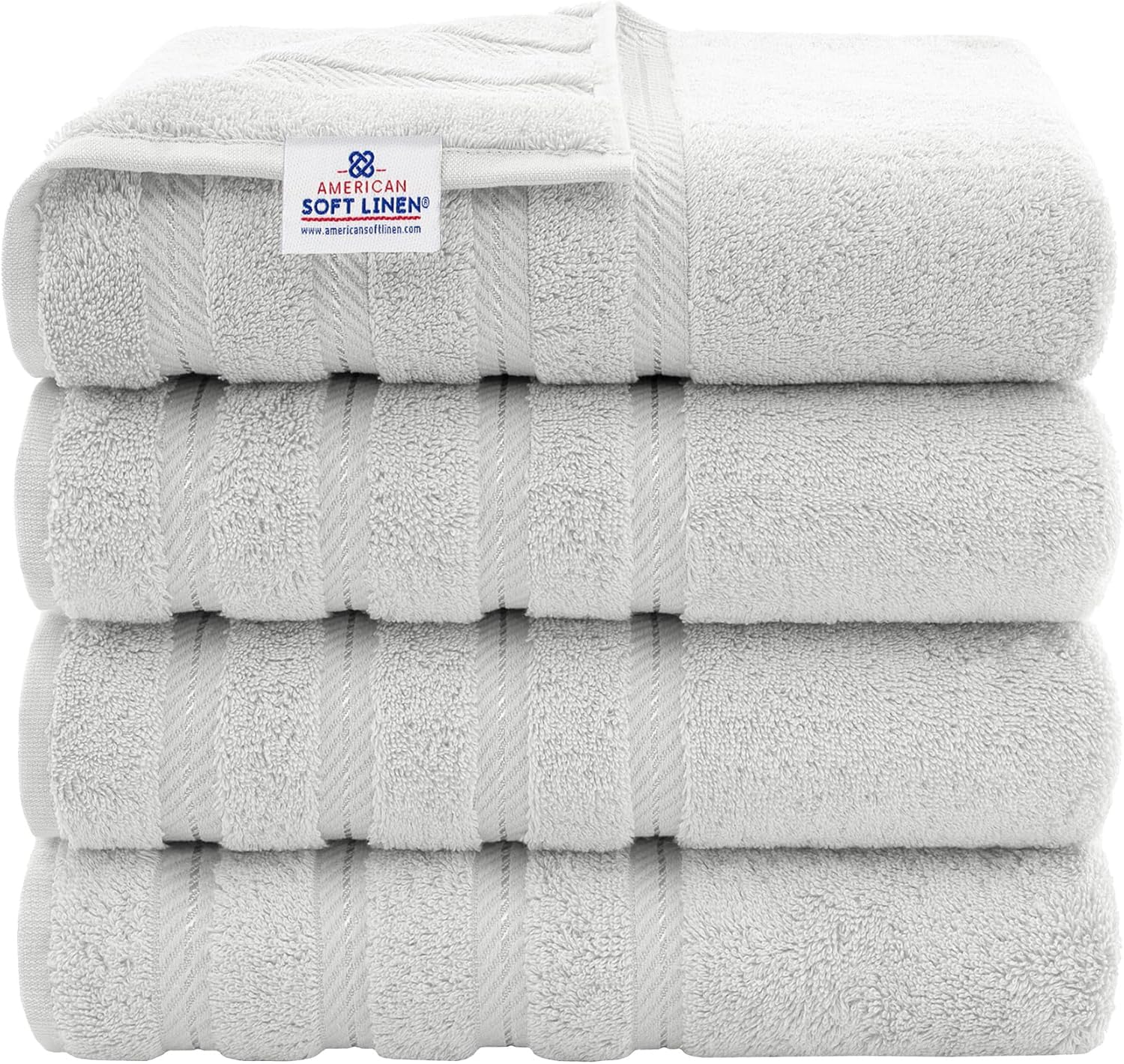 American Soft Linen Luxury 6 Piece Towel Set, 2 Bath Towels 2 Hand Towels 2 Washcloths, 100% Cotton Turkish Towels for Bathroom, Light Grey Towel Sets