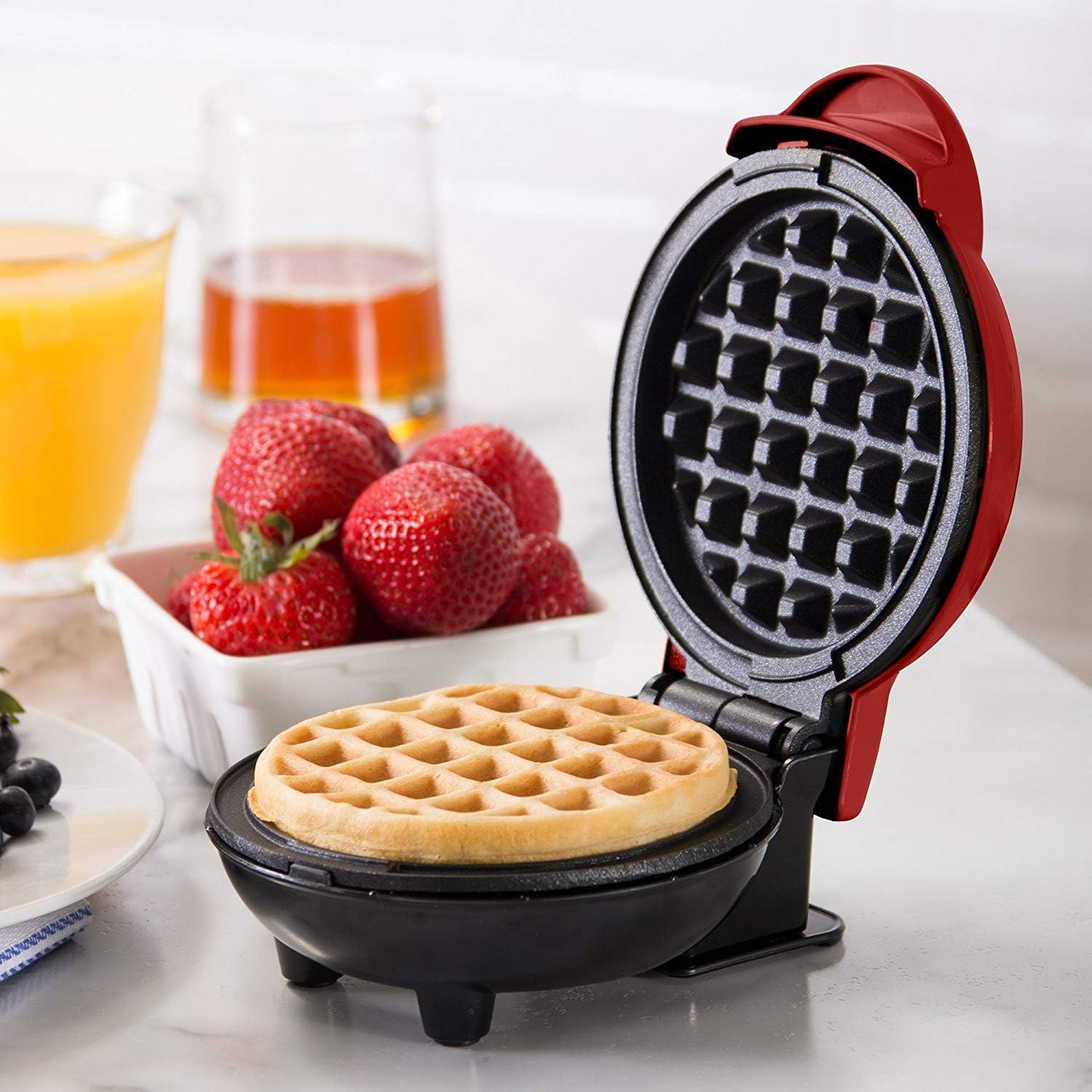 DASH Mini Waffle Maker - 4” Waffle Mold, Nonstick Waffle Iron with Quick Heat-Up, PTFE Nonstick Surface - Perfect Mini Waffle Maker for Kids and Families, Just Add Batter (Aqua)