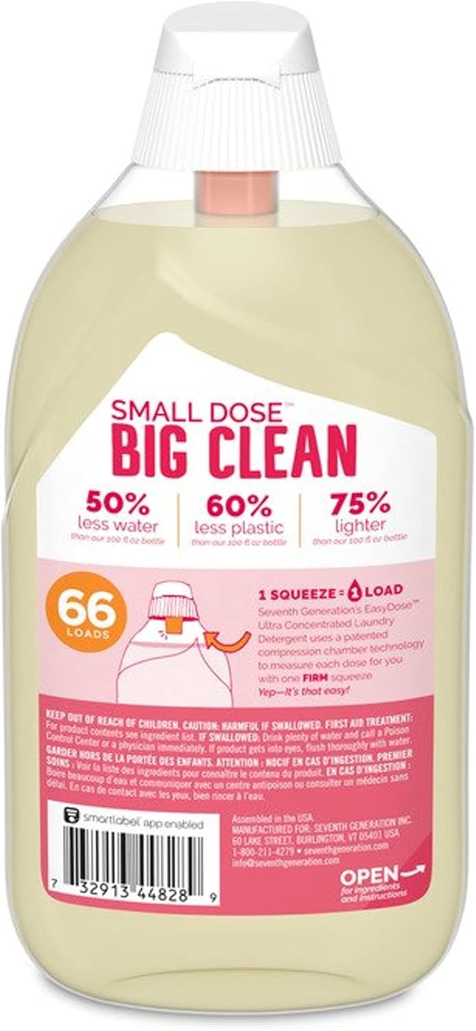 Seventh Generation EasyDose Laundry Detergent, Ultra Concentrated: 66 Loads, Free & Clear Designed for Sensitive Skin, 23.1 Fl Oz