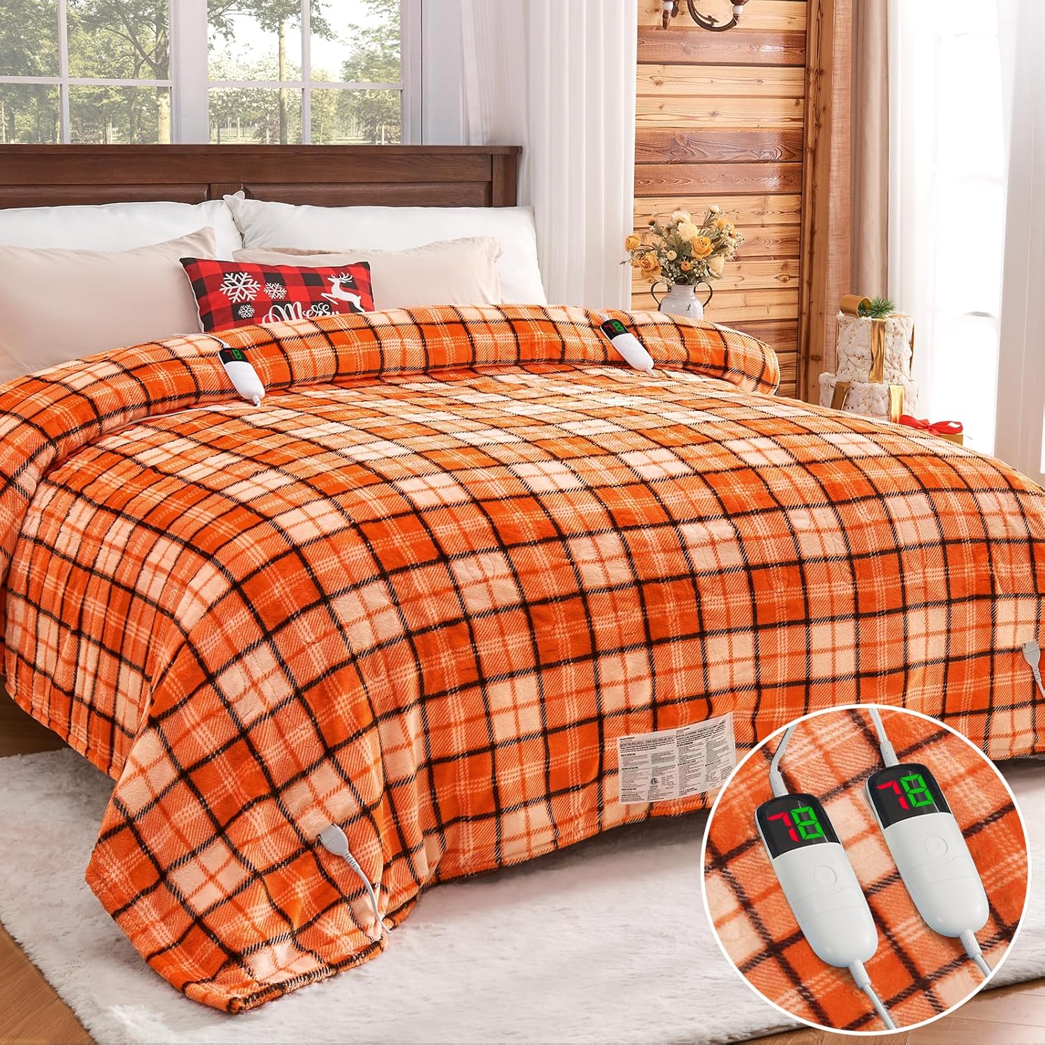 Heated Blanket Electric Throw, 50X60, Heating Throw with 10 Heating Levels/8 Hours Auto Off, Navy Blue Plaid Checkered Sherpa Blanket Warmer for Adults, Washable Blanket Gift for Couch Bed Office, ETL