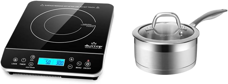 Duxtop Portable Induction Cooktop, Countertop Burner Induction Hot Plate with LCD Sensor Touch 1800 Watts, Silver 9600LS/BT-200DZ