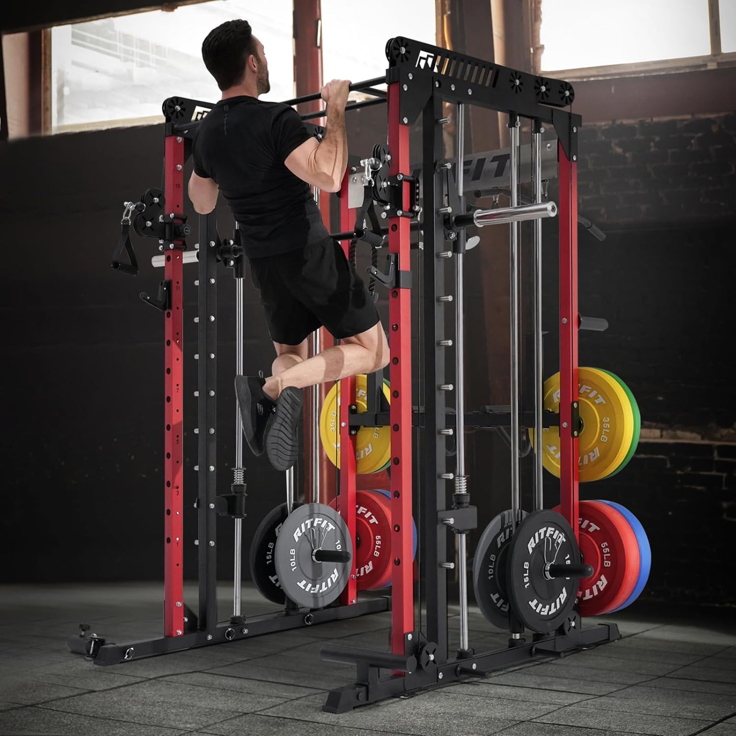 RitFit M1 & M1 Pro Smith Machine with Cable Crossover System, Multi-Function Squat Rack Power Cage for Home Gym, Power Rack and Packages