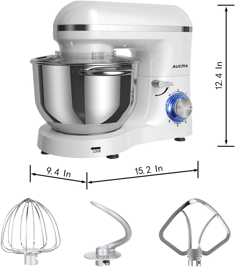 Aucma Stand Mixer,6.5-QT 660W 6-Speed Tilt-Head Food Mixer, Kitchen Electric Mixer with Dough Hook, Wire Whip & Beater (6.5QT, Black)