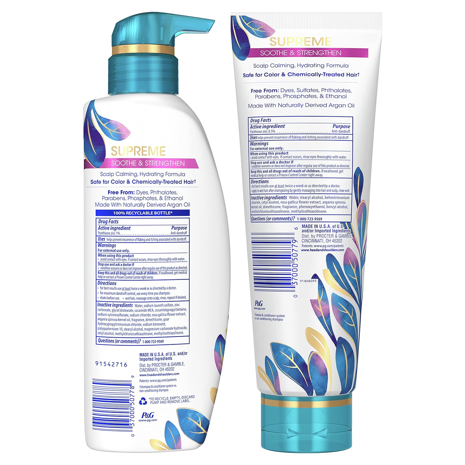 Head & Shoulders Supreme Sulfate Free Shampoo and Conditioner Set for Dry Scalp and Dandruff Treatment, Soothe and Strengthen with Argan Oil and Rose Essence, 21.2 Fl Oz