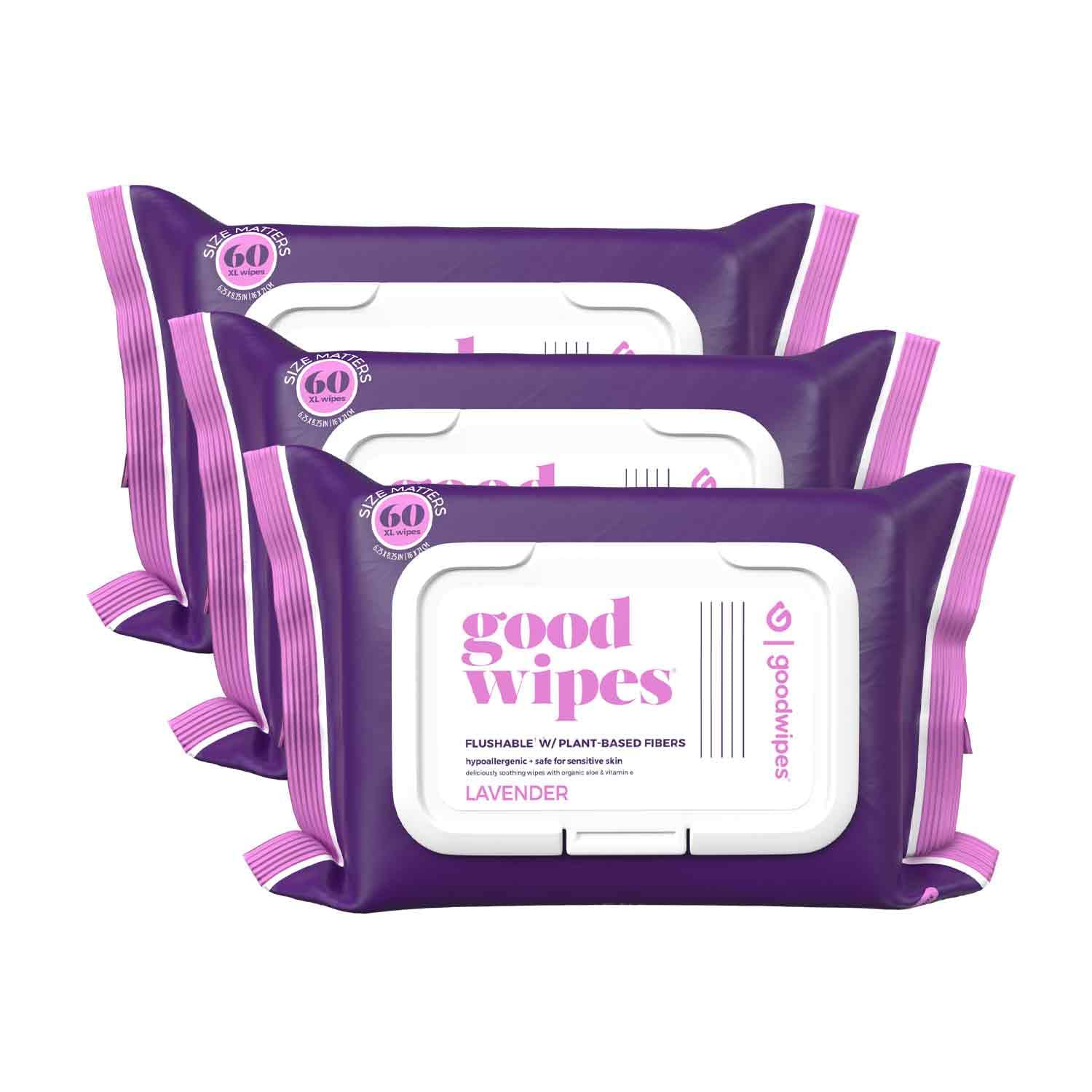 Goodwipes Flushable Butt Wipes Made w/Soothing Botanicals & Aloe – Soft & Gentle Wet Wipe Dispenser for Home Use, Septic & Sewer Safe – Largest Adult Toilet Wipes – Lavender, 360 count (6 packs)