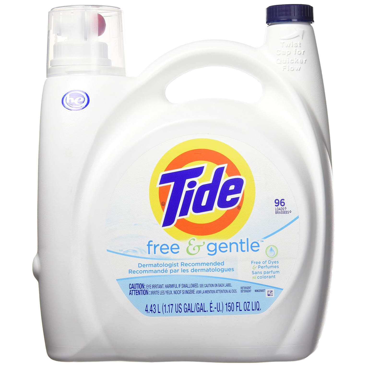 Tide Free & Gentle Laundry Detergent Liquid, HE Compatible, 100 Loads, 132 fl oz Hypoallergenic Laundry Detergent for Sensitive Skin