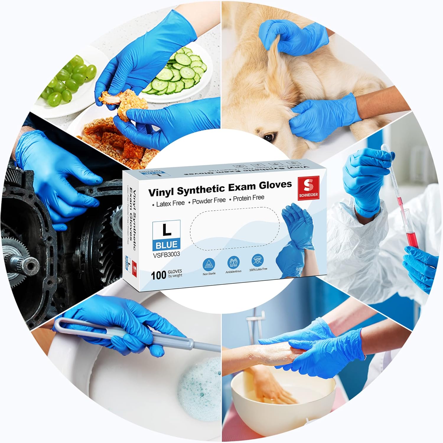 Schneider Vinyl Synthetic Exam Gloves, 4 Mil, Latex Free Disposable Gloves for Medical, Cooking, Cleaning, and Food Prep