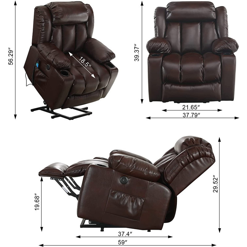 💥Clearance Sale🔥 MCombo Large Lay Flat Dual Motor Power Lift Recliner Chair Sofa with Massage and Heat, USB Ports, Cup Holders, Extended Footrest！