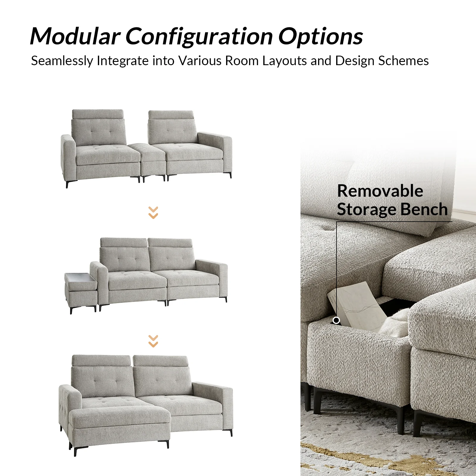 Constantin Modern Storage Button-Tufted Sectional Sofa with Adjustable Backrest