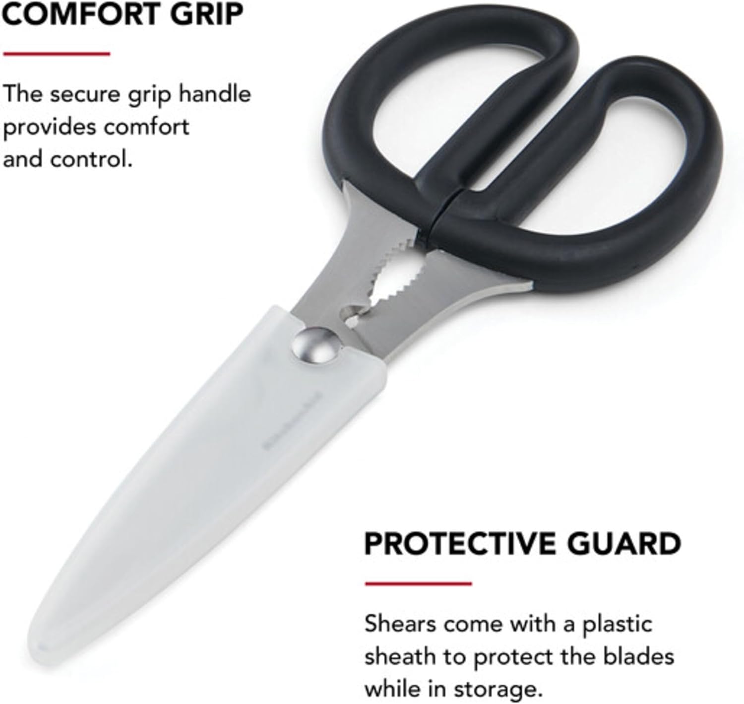 KitchenAid All Purpose Kitchen Shears with Protective Sheath for Everyday use, Dishwasher Safe Stainless Steel Scissors with Comfort Grip, 8.72-Inch, Black