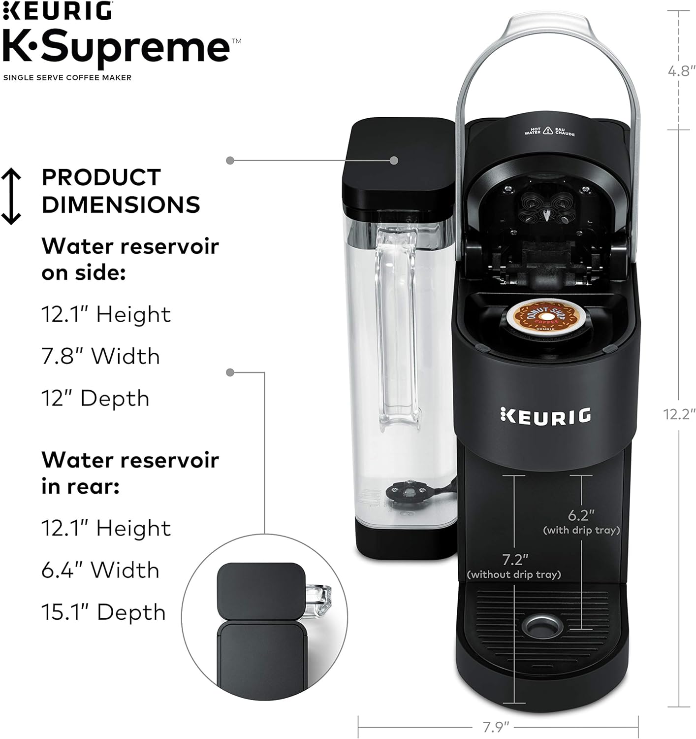 Keurig K-Supreme Single Serve K-Cup Pod Coffee Maker, MultiStream Technology, 4 Brew Sizes, 66oz Dual-Position Removable Reservoir, Black