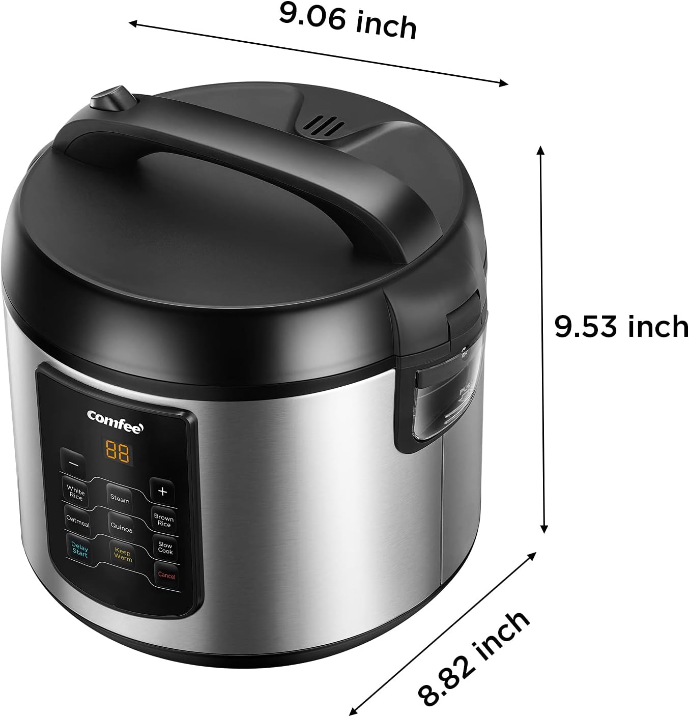 COMFEE' Compact Rice Cooker, 6-in-1 Stainless Steel Multi Cooker, Slow Cooker, Steamer, Saute, and Warmer, 2 QT, 8 Cups Cooked(4 Cups Uncooked), Brown Rice, Quinoa and Oatmeal, 6 One-Touch Programs