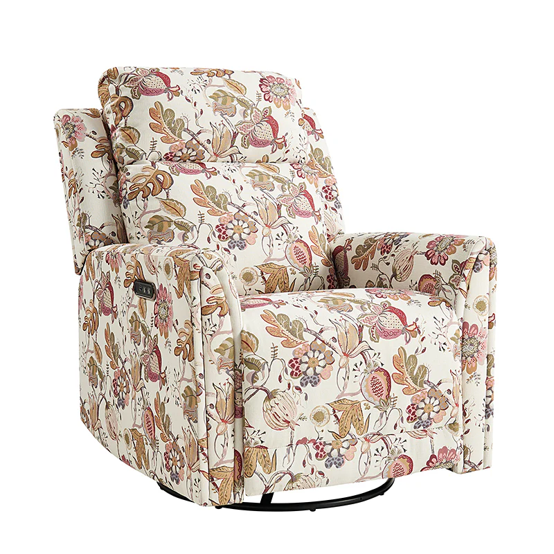 Alois Large Floral Swivel And Rocker Power Recliner With Adjustable Headrest