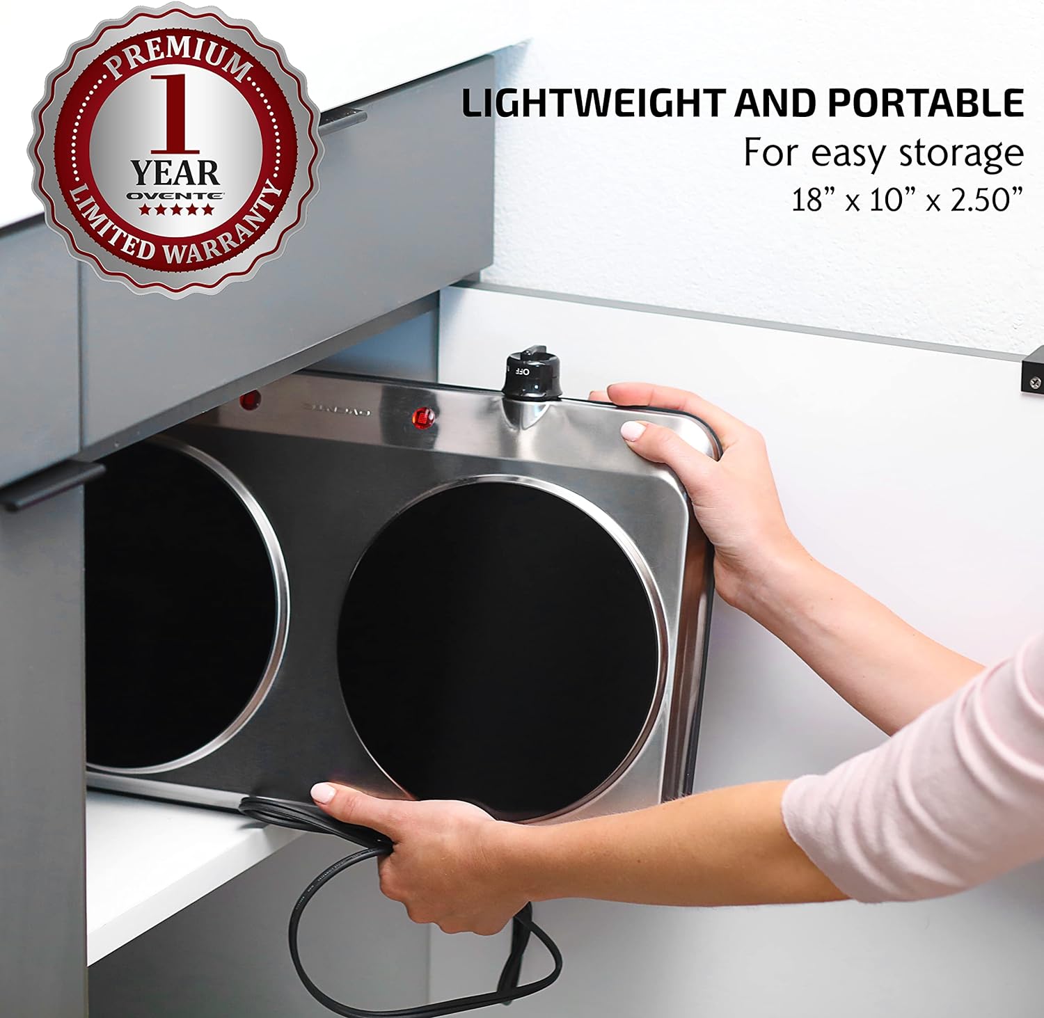 OVENTE Countertop Infrared Single Burner, 1000W Electric Hot Plate with 7” Ceramic Glass Cooktop, 5 Level Temperature Setting & Easy to Clean Base, Compact Stove for Home Dorm Office, Silver BGI101S