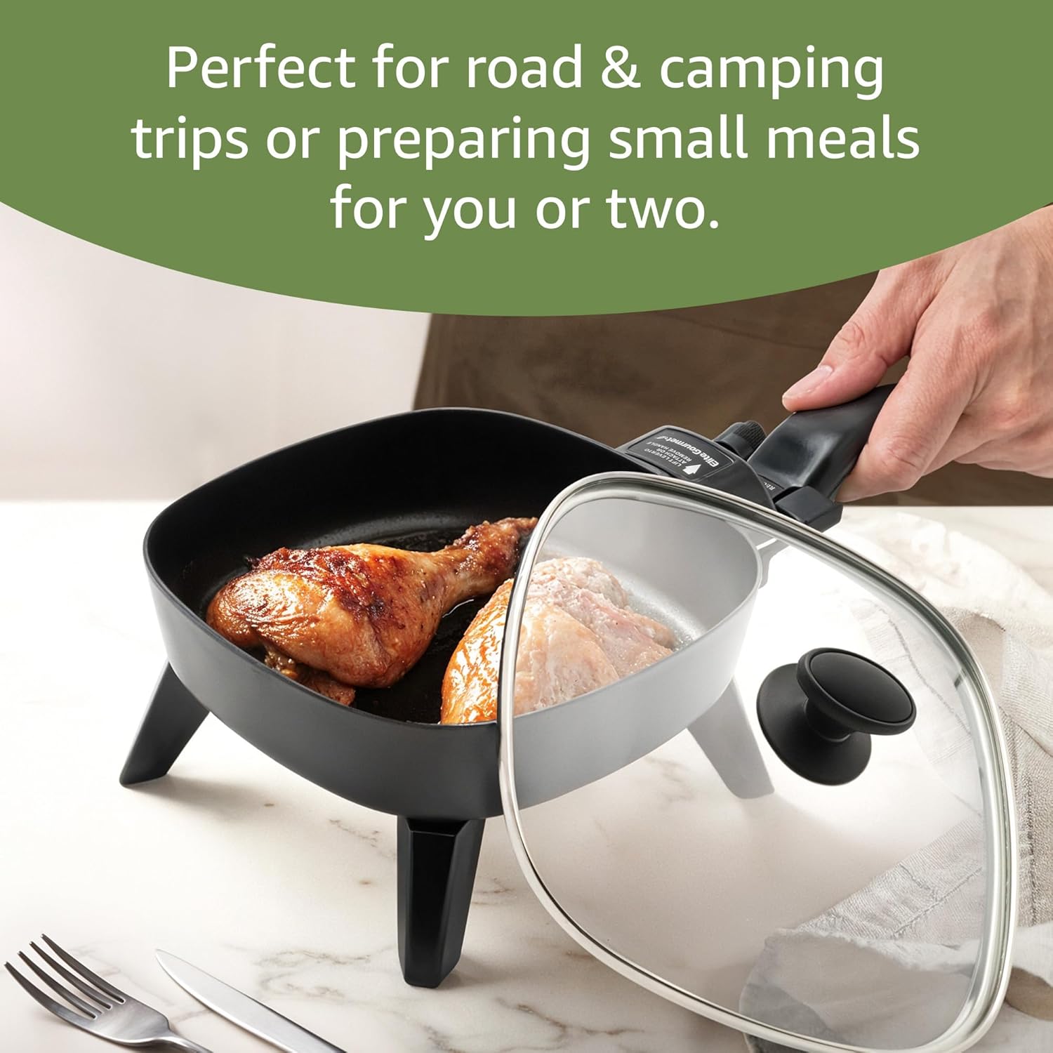 Elite Gourmet EFS-400 Personal Stir Fry Griddle Pan, Rapid Heat Up, 600 Watts Non-stick Electric Skillet with Tempered Glass Lid, Size 7