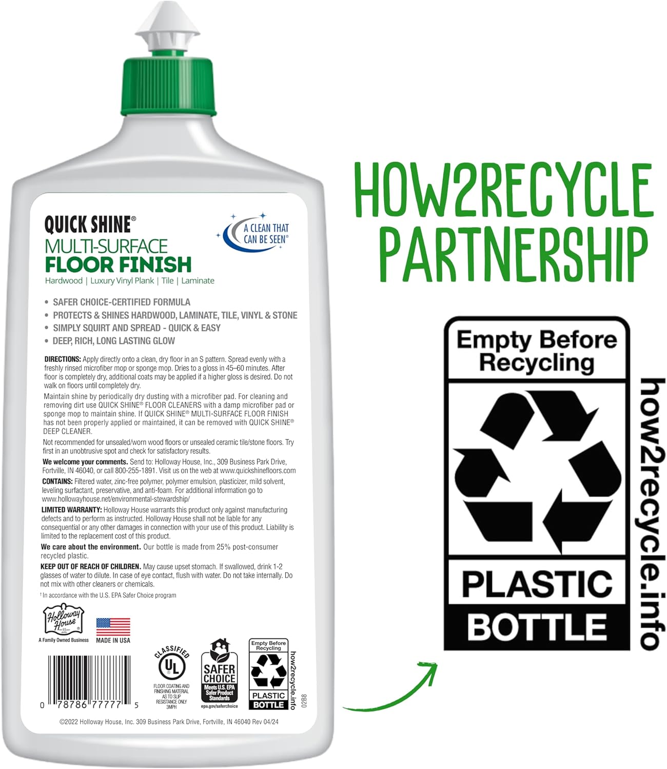 Quick Shine Multi Surface Floor Finish 64oz | Cleaner & Polish to use on Hardwood, Laminate, Luxury Vinyl Plank LVT, Tile & Stone