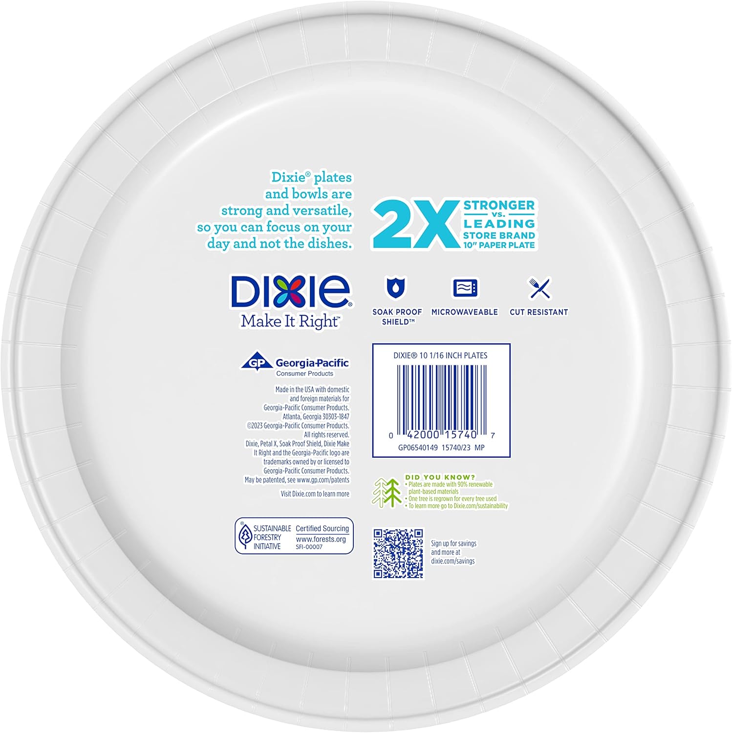 Dixie Large Paper Plates, 10 Inch, 86 Count, 2X Stronger*, Microwave-Safe, Soak-Proof, Cut Resistant, Disposable Plates For Everyday Breakfast, Lunch, & Dinner Meals