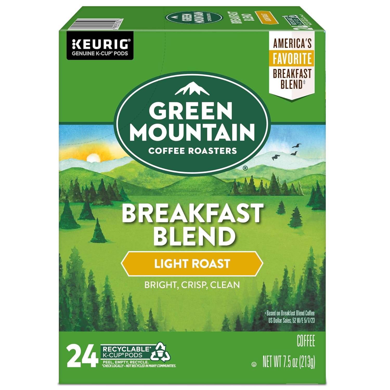 Green Mountain Coffee Roasters Breakfast Blend Single-Serve Keurig K-Cup Pods, Light Roast Coffee, 96 Count