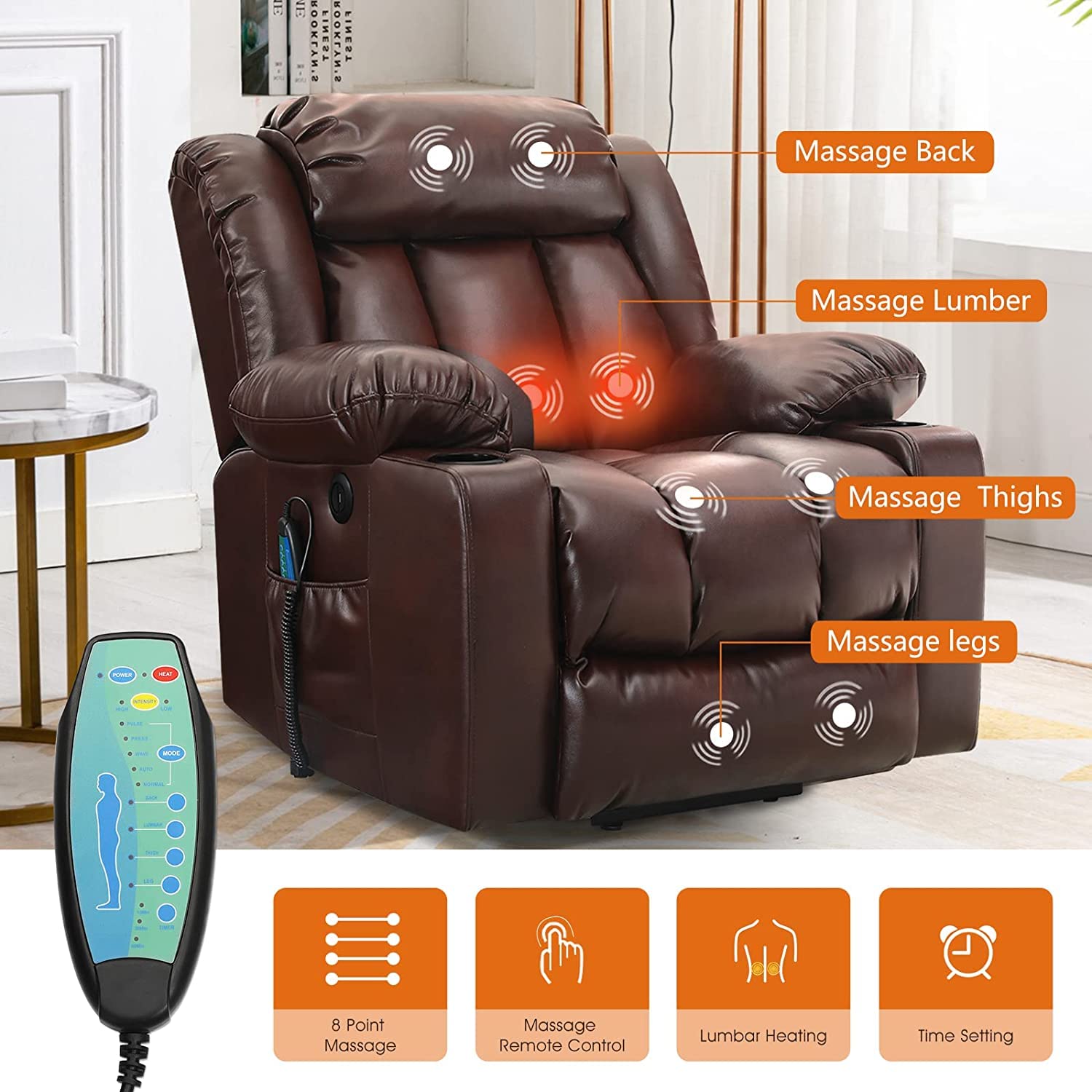 💥Clearance Sale🔥 Mcombo Electric lift Recliner sofa with massage and heating functions, 3 positions, 2 side pockets and cup holders, USB ports!