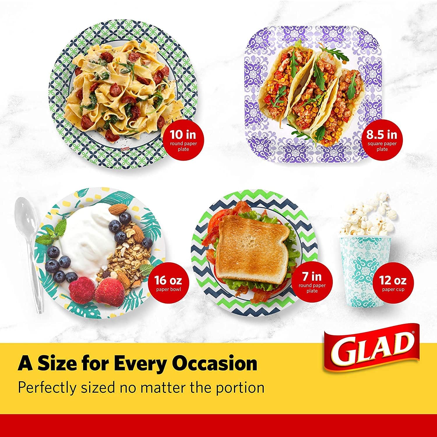 Glad Square Disposable Paper Plates for All Occasions | Soak Proof, Cut Proof, Microwaveable Heavy Duty Disposable Plates | 8.5