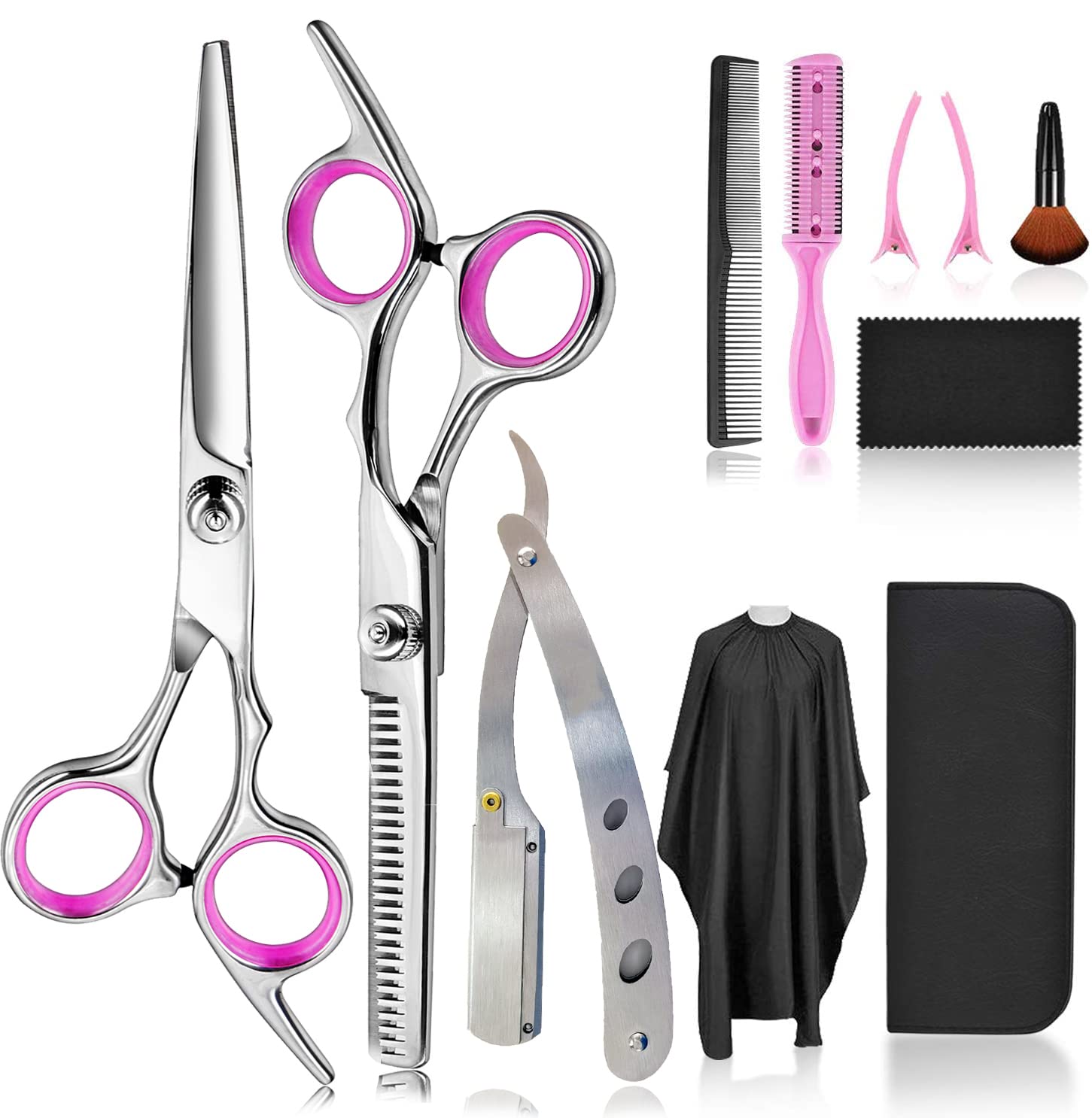 Hair Cutting Scissors Thinning Shears- Fcysy Professional Barber Sharp Hair Scissors Hairdressing Shears Kit with Haircut Accessories in Leather Case for Cutting Styling Hair for Women Men Pet- 7 Pcs