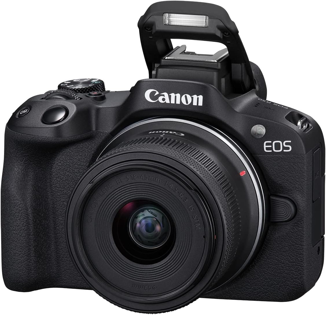 Canon EOS R50 Mirrorless Camera RF-S18-45mm F4.5-6.3 is STM Lens Kit, 24.2 Megapixel CMOS (APS-C) Sensor, 4K Video, Hybrid Camera, Photo and Video, Vlogging, Content Creator, RF Mount, Black