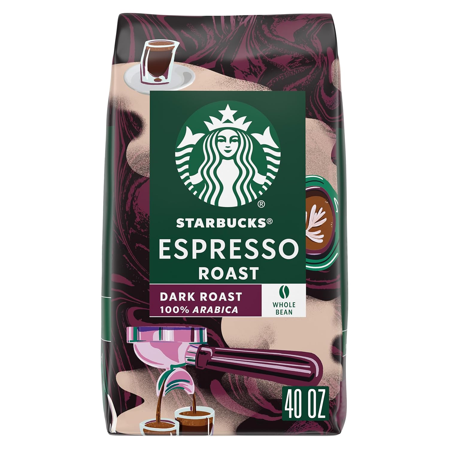Starbucks Whole Bean Coffee, Dark Roast Coffee, Espresso Roast, 100% Arabica, 1 bag (40 oz)