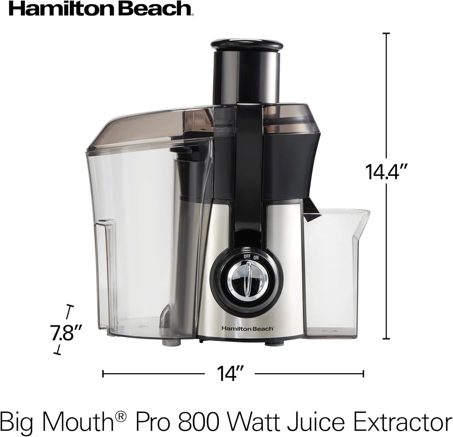 Hamilton Beach Juicer Machine, Big Mouth Large 3” Feed Chute for Whole Fruits and Vegetables, Easy to Clean, Centrifugal Extractor, BPA Free, 800W Motor, Black
