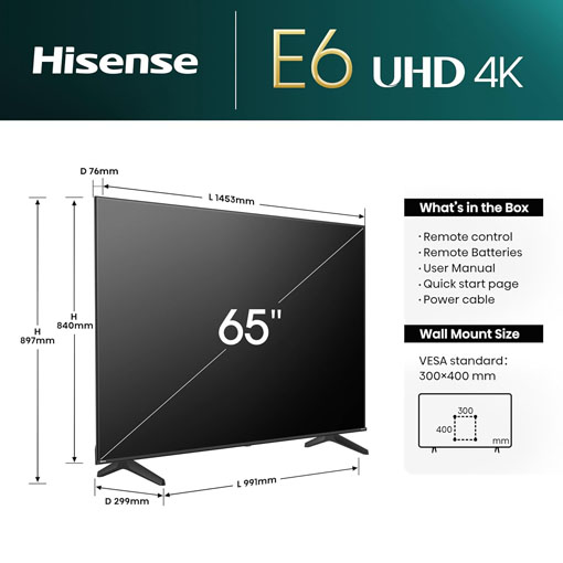 【2025 Best Choice + Free Shipping】Hisense 65 Inch 4K Smart UHD HDR LED Freely TV [Energy Class E] – Dolby Vision, Game Mode PLUS with 60Hz VRR ALLM, Smooth Motion, AI Sports Mode, Vidaa OS with Freely, Youtube, Netflix and Disney+ & Now TV 65E6NTUK(2