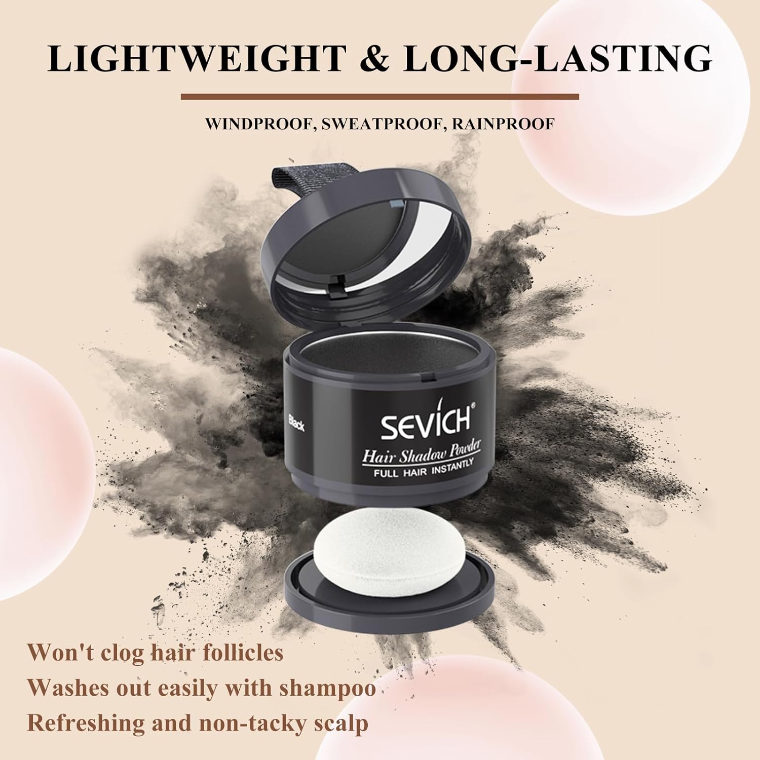 Sevich Hairline Powder，Instantly Conceals Hair Loss, Root Touch up Powder, Hair Shadow Toppers for Women & Men, Touch Up for Thinning Gray Hair, Windproof & Sweatproof, Dark Brown