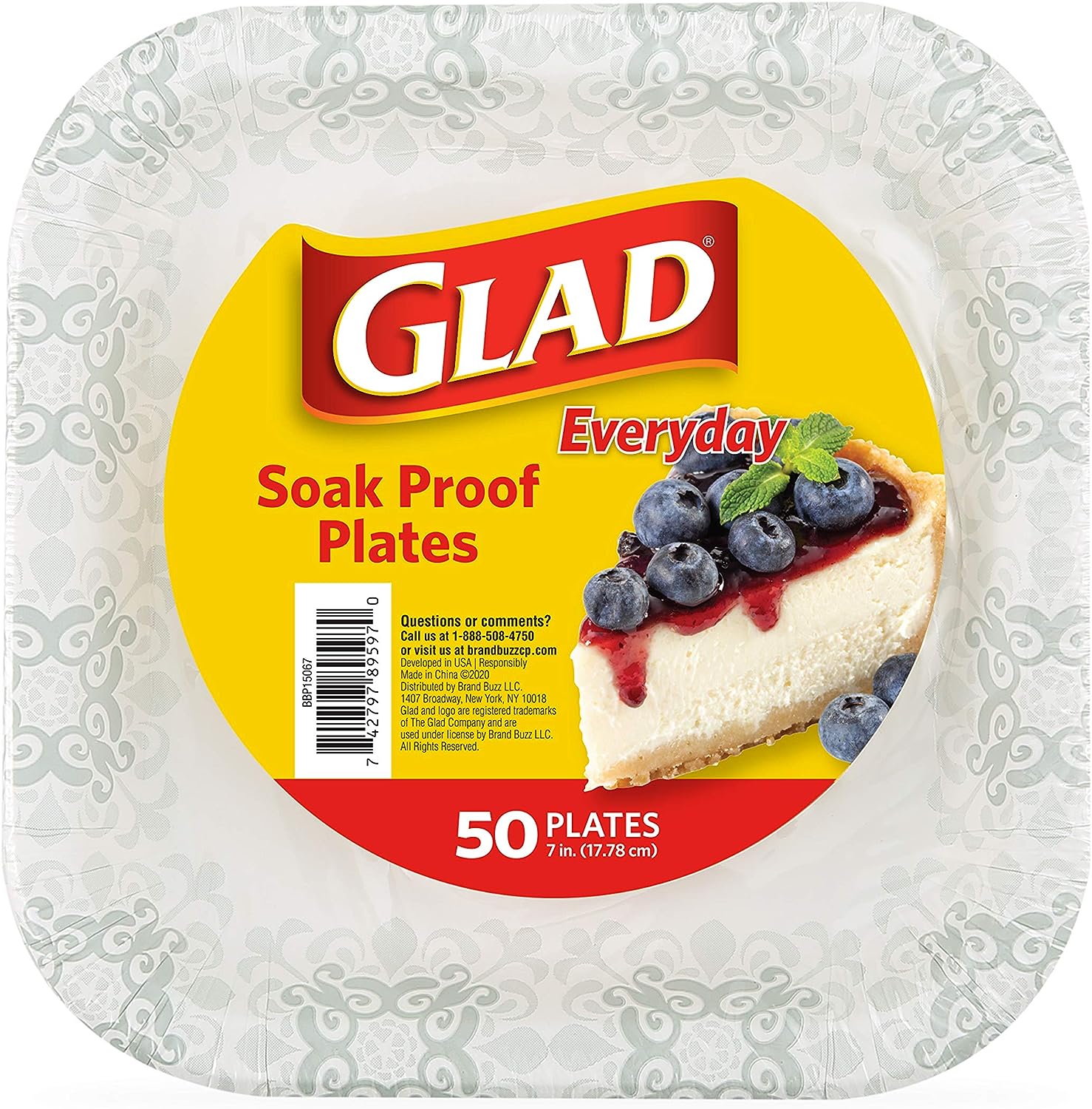 Glad Square Disposable Paper Plates for All Occasions | Soak Proof, Cut Proof, Microwaveable Heavy Duty Disposable Plates | 8.5