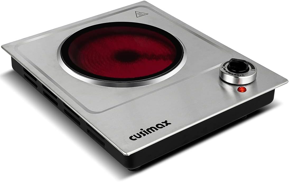 CUSIMAX Electric Hot Plate for Cooking Portable Single Burner 1500W Cast Iron hot plates Heat-up in Seconds Adjustable Temperature Control Stainless Steel Non-Slip Rubber Feet Upgraded Version B101