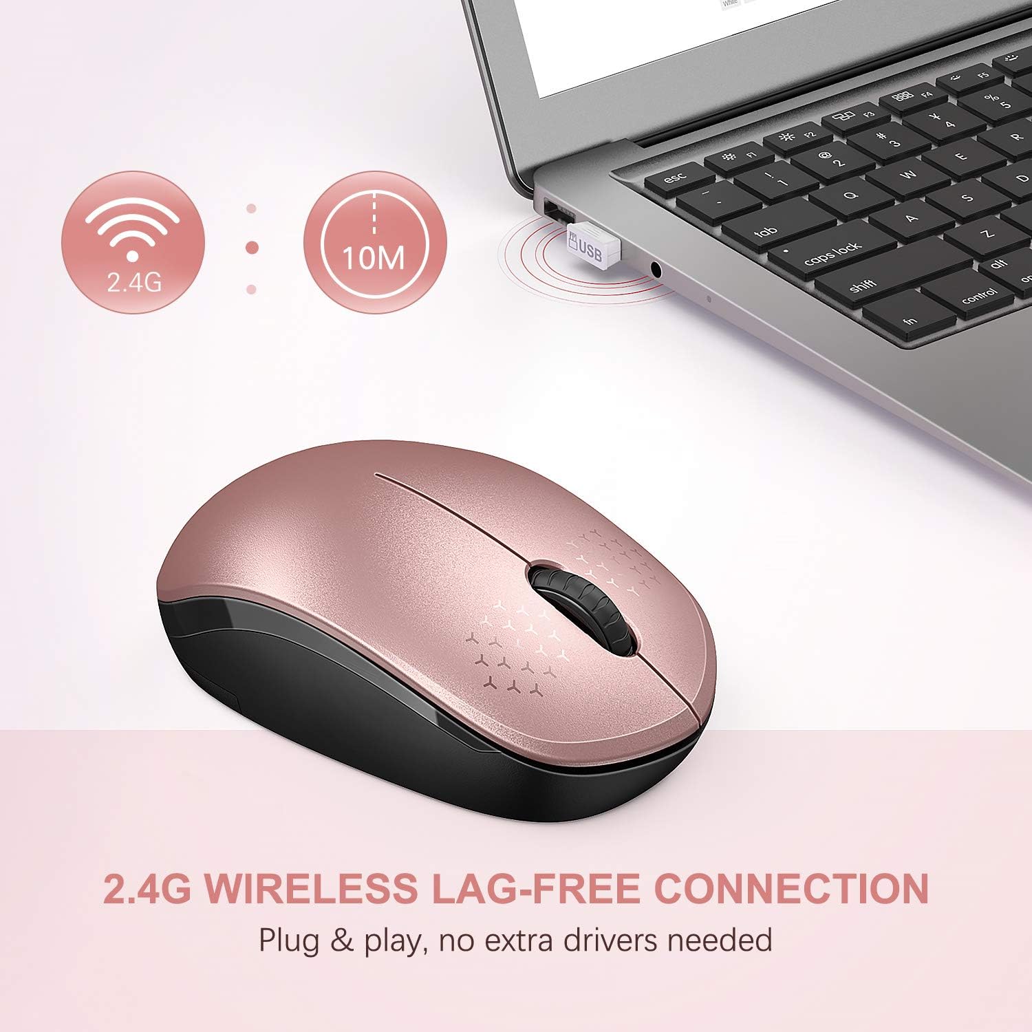 seenda Wireless Mouse, 2.4G Noiseless Mouse with USB Receiver - Portable Computer Mice for PC, Tablet, Laptop with Windows System - Mint Green