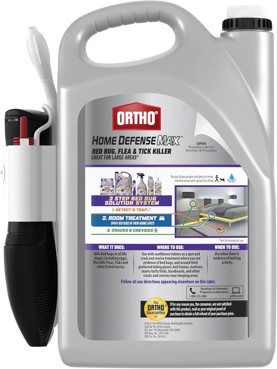 Ortho Home Defense Max Bed Bug, Flea and Tick Killer - With Ready-to-Use Comfort Wand, Kills Bed Bugs and Bed Bug Eggs, Bed Bug Spray Also Kills Fleas and Ticks, 1 gal.