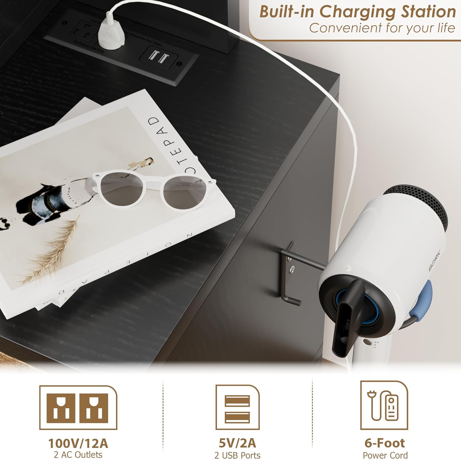 GAOMON Vanity Desk, Makeup Vanity with Adjustable LED Lighted Sliding Mirror, Charging Station, Vanity Table with 5 Drawers, Cabinet, Shelf and Stool, Bedroom Retro Black